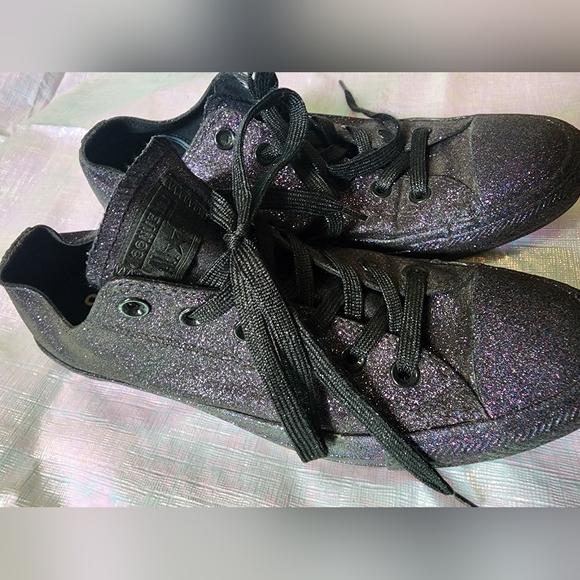 10W 8M [Converse] Purple Black Glitter Sparkle Lowtop Sneakers -Worn 2x - Picture 3 of 15